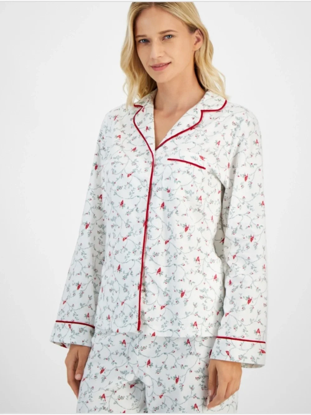 Charter Club Women's 2-Pc Cotton Flannel Packaged Pajamas Set, Delicate Cardinal - Picture 2 of 3